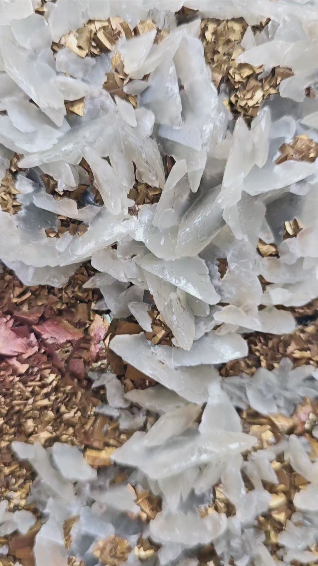 Pyrite and Calcite Crystal Cluster with Wooden Stand #1 video showing cluster up close and at different angles