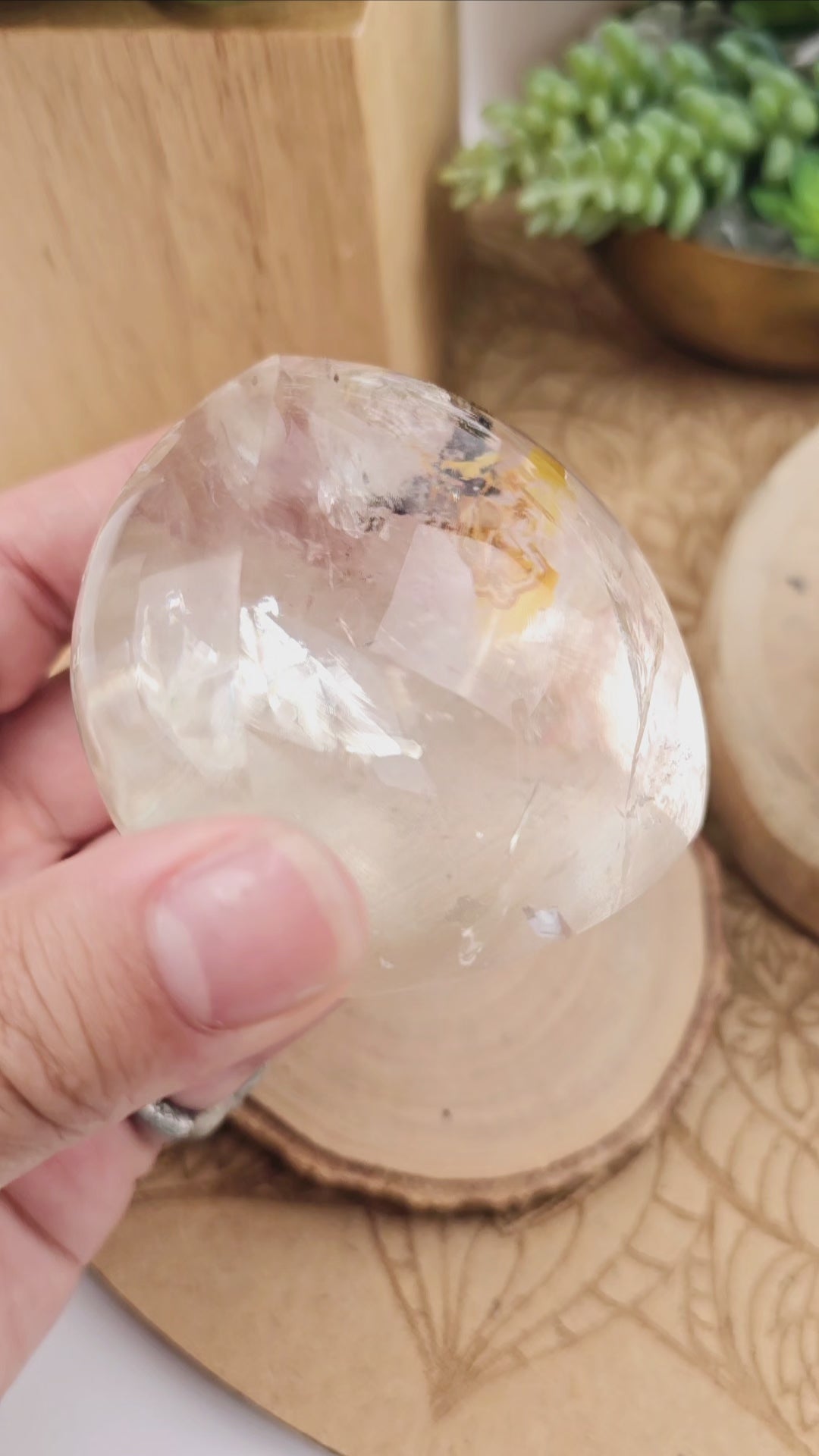 Crystal Quartz Freeform Lens with Natural Crackle and Hematoid Inclusions - You Choose video showing closeups and details from different angles