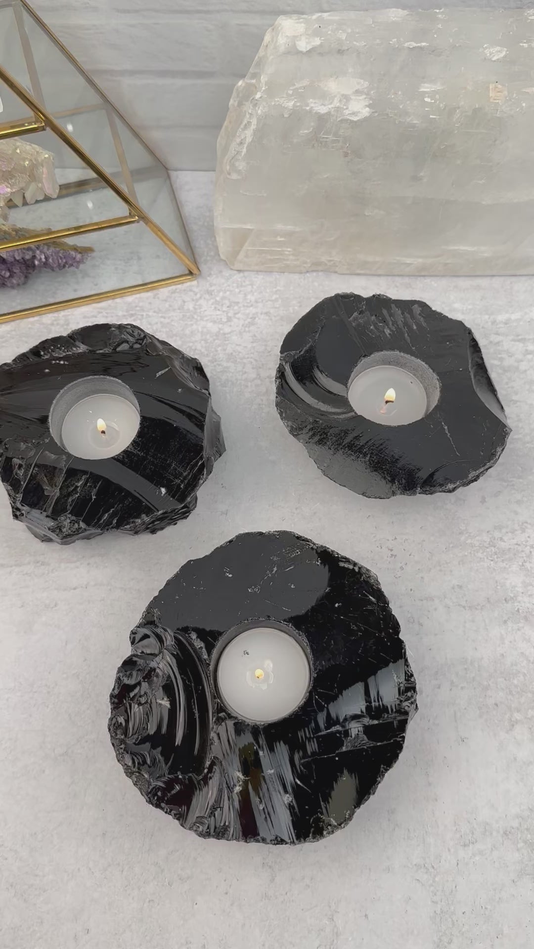 Obsidian Candle Holder - Black Stone Votive Tea Light -(RK2-05)