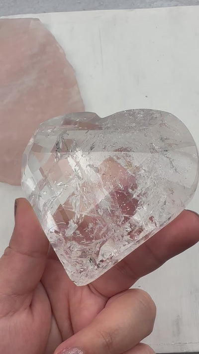 Faceted Crystal Quartz Heart - Crystal Heart - You Choose -