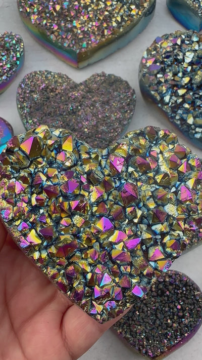 Amethyst Druzy Crystal Heart with Rainbow Titanium Finish - By Weight -