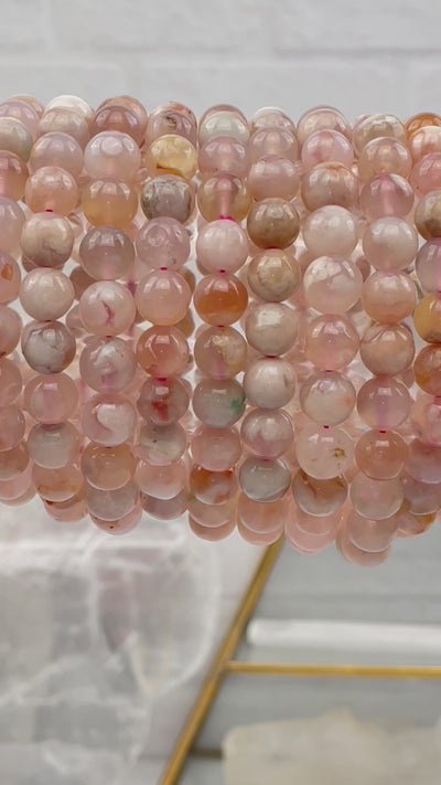 Flower Agate Round Bead Crystal Bracelets - High Quality