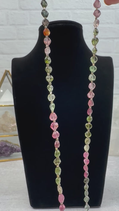Faceted Watermelon Tourmaline Crystal Necklace - OOAK -