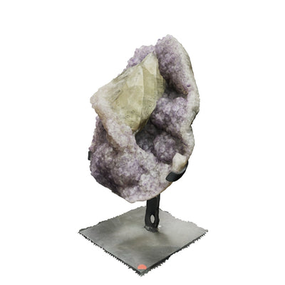 Amethyst Cluster with Calcite and Druzy on Metal Stand - OOAK