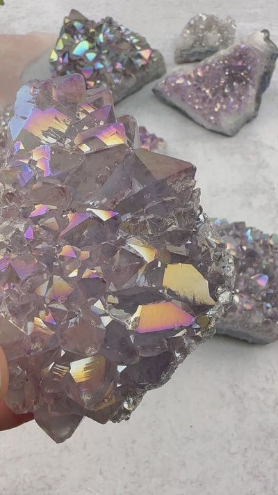 Amethyst Druzy Crystal Cluster with Angel Aura Pearly Finish
