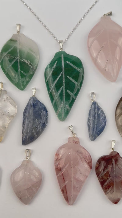 Crystal Gemstone Leaf Polished Pendant