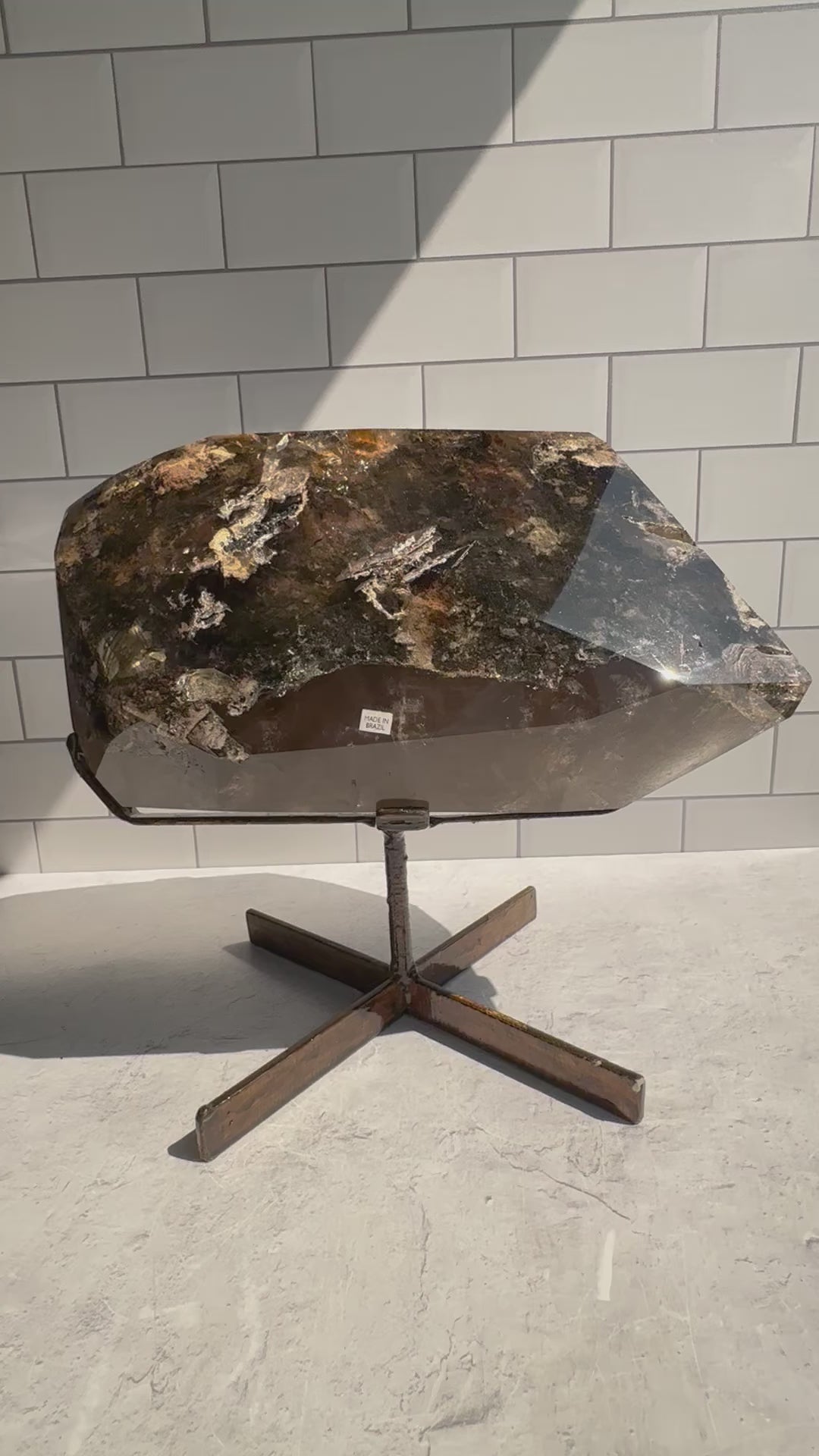 Large Lodolite Crystal Quartz on Metal Stand - Collectors Piece -