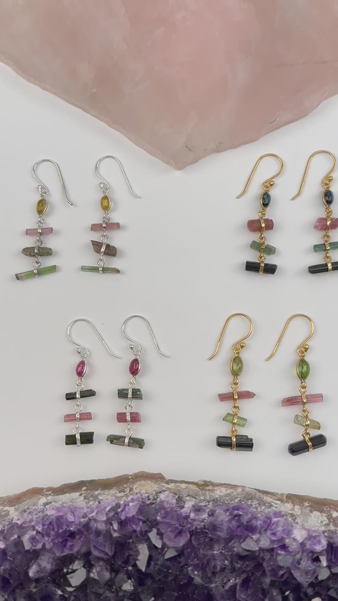 Watermelon Tourmaline Earrings - Sterling Silver or Gold over Sterling Silver -