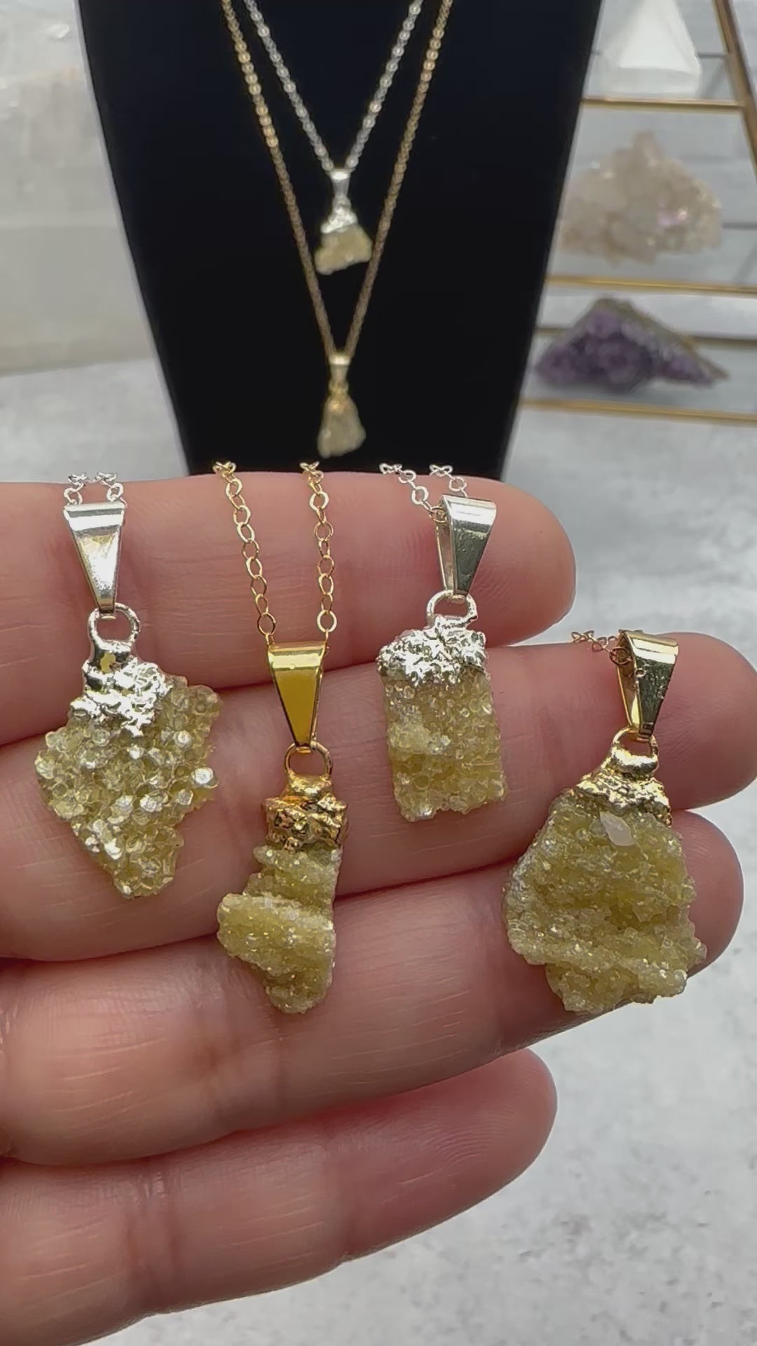 Golden Star Muscovite Necklace - Silver or Gold - Crystal Necklace Limited Stock