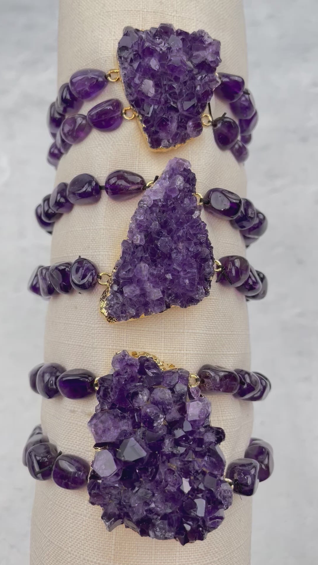 Amethyst Cluster with Double Band Bracelet - Electroplated gold