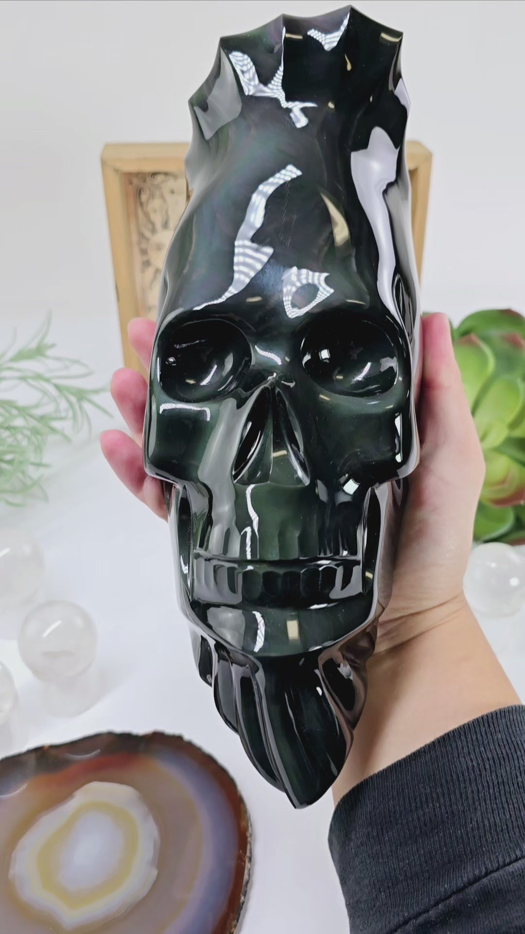 Rainbow Obsidian Large Skull Carving - One-of-a-Kind video showing different angles