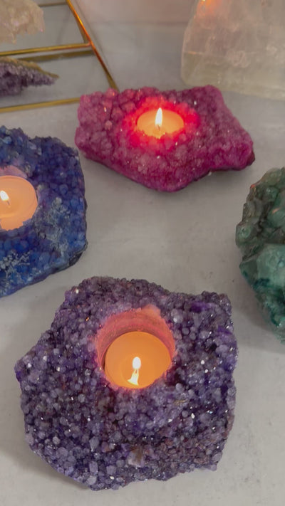 Crystal Cluster Candle Holder - Colorful Dyed Crystal Quartz - (CH)