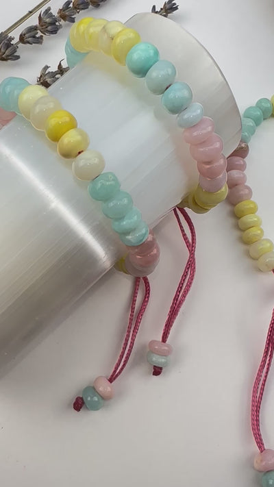 Crystal Pastel Multi Colored Opal Rondelle Bracelet - Slider Adjustable Closer