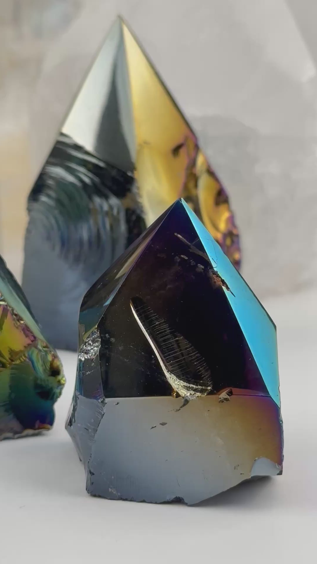 Rainbow Titanium Black Obsidian Crystal Semi Polished Point