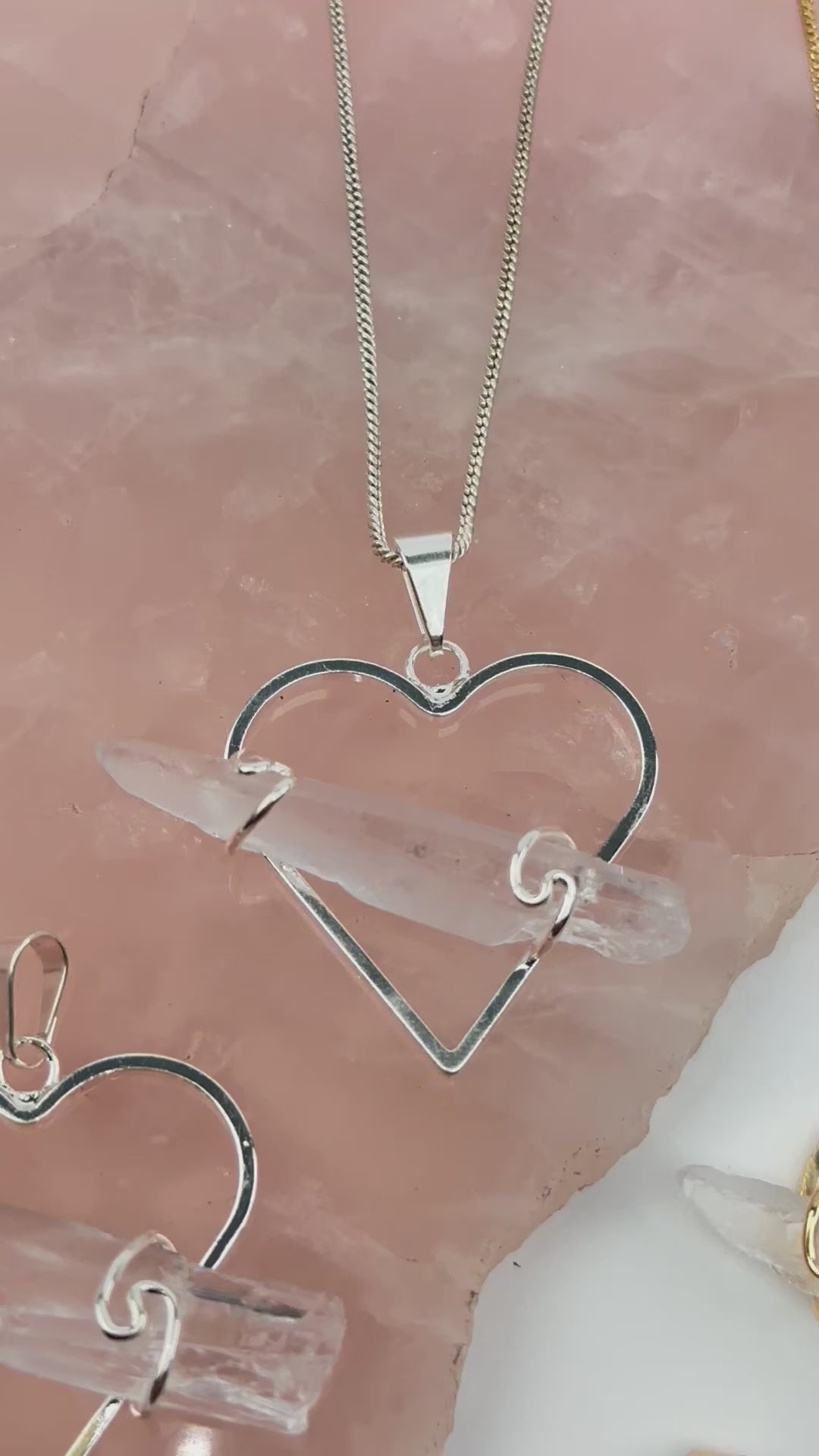 Crystal Heart Pendant with Wire Wrapped Crystal Quartz Point