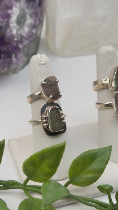 Sterling Silver Moldavite Rings - Natural Moldavite - You Choose -