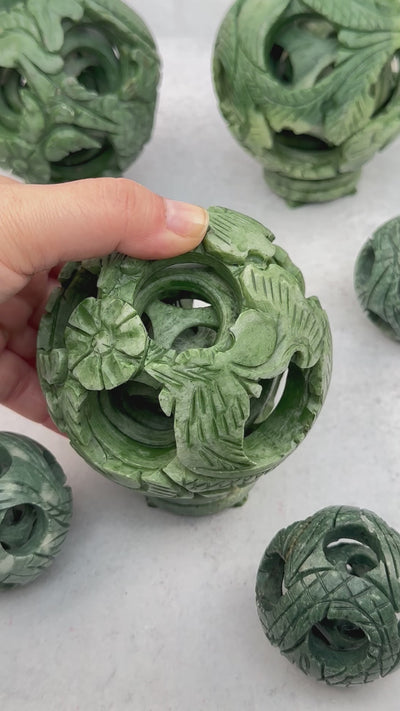 Carved Jade Puzzle Ball - Good Luck Charm - You Select Size -