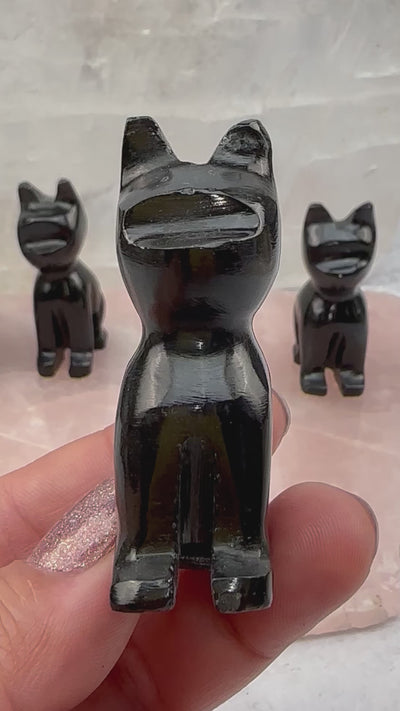 Black Onyx Gemstone Cat - Crystal Cat -