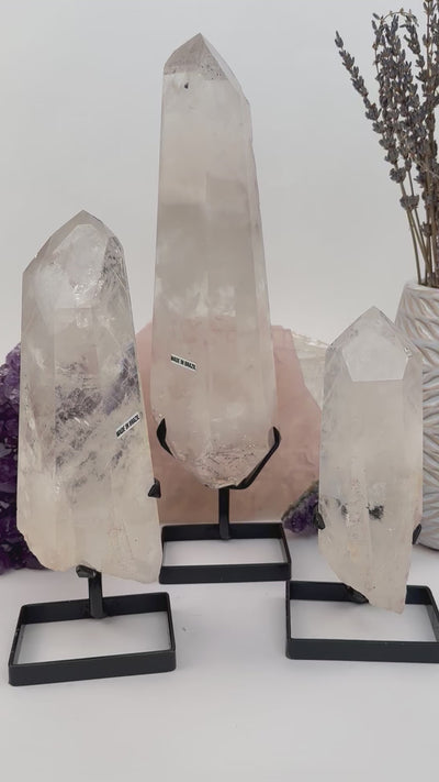 Crystal Quartz Point with Phantoms on Stand