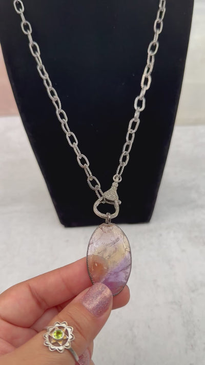 Ametrine Crystal Necklace with Pave Diamond Clasp - Sterling Silver -OOAK -