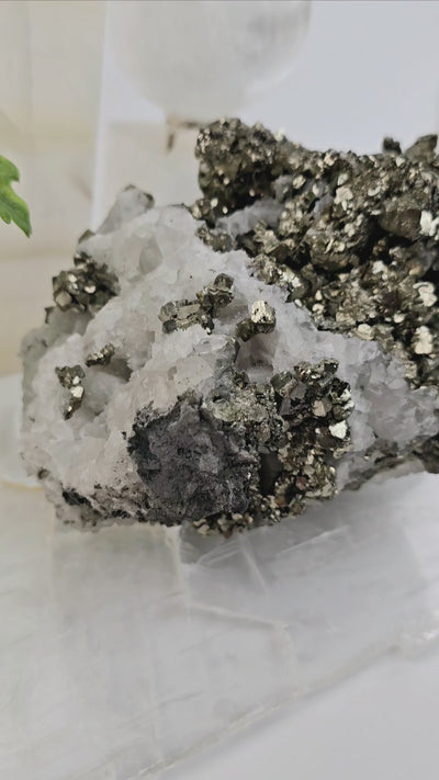 Pyrite on Crystal Quartz Cluster #2 - High Grade video showing different angles of crystal