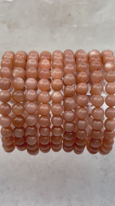 Peach Moonstone Round Bead Bracelets - 7mm -