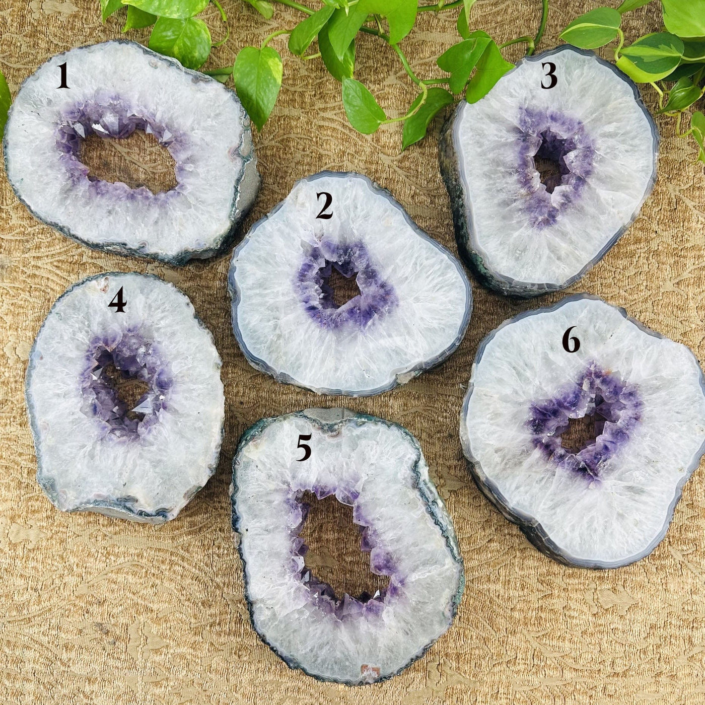 Amethyst Portals displayed out on a table for you to choose with numbers to call out item