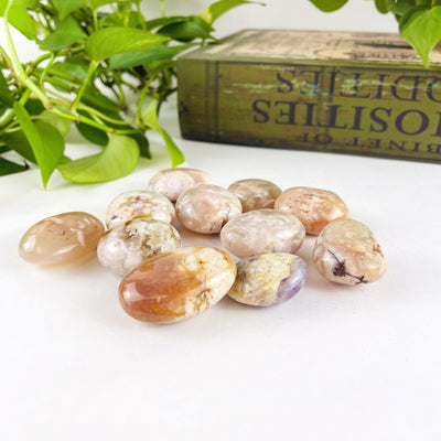 Flower Agate Polished Palm Stones side view
