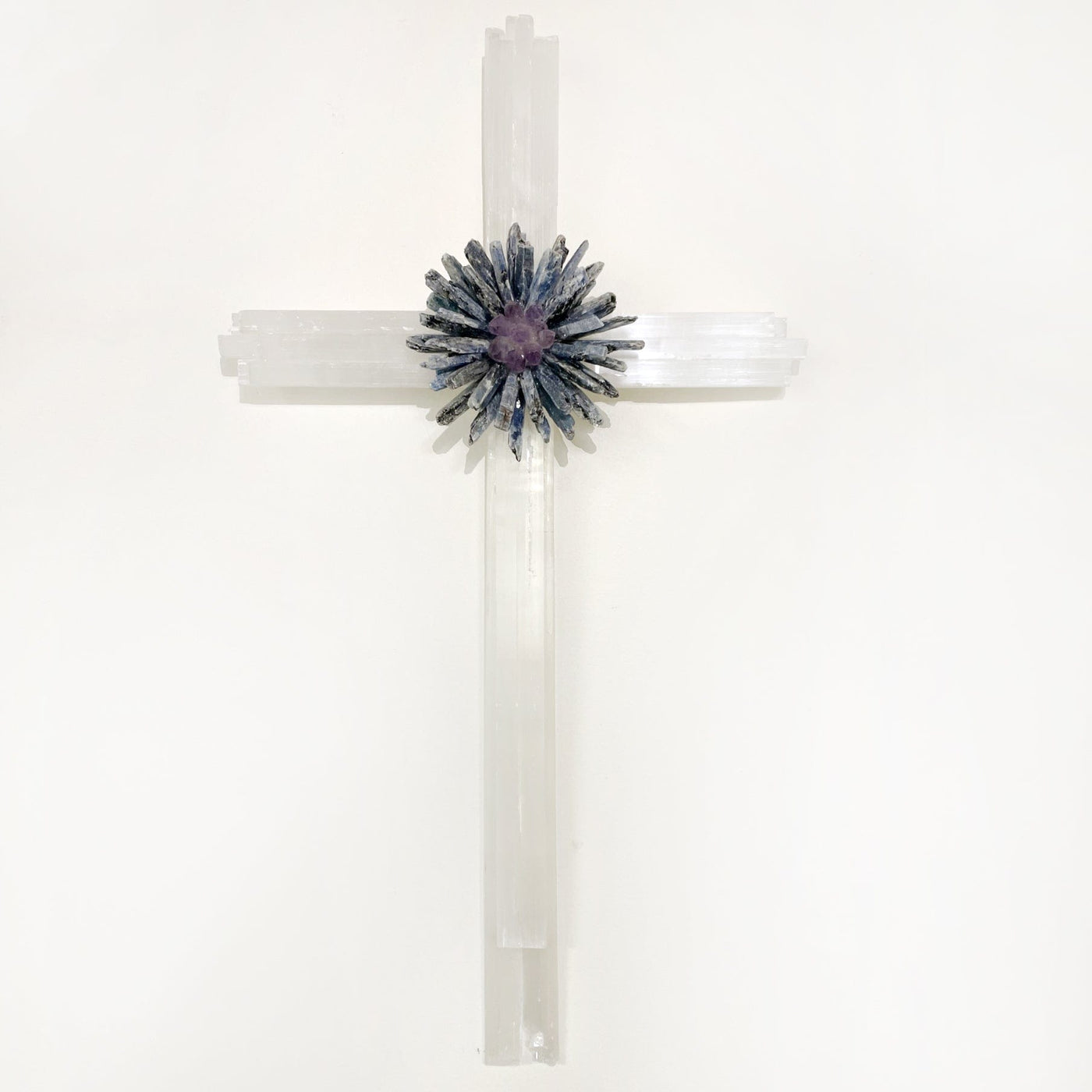 Selenite Cross with Flower Cluster of Crystals
