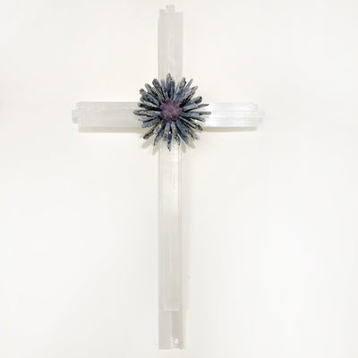 Selenite Cross with Flower Cluster of Crystals