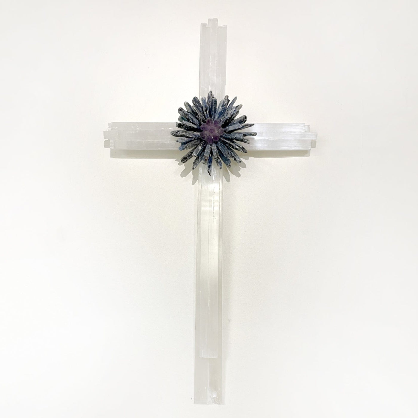 Selenite Cross with Flower Cluster of Crystals