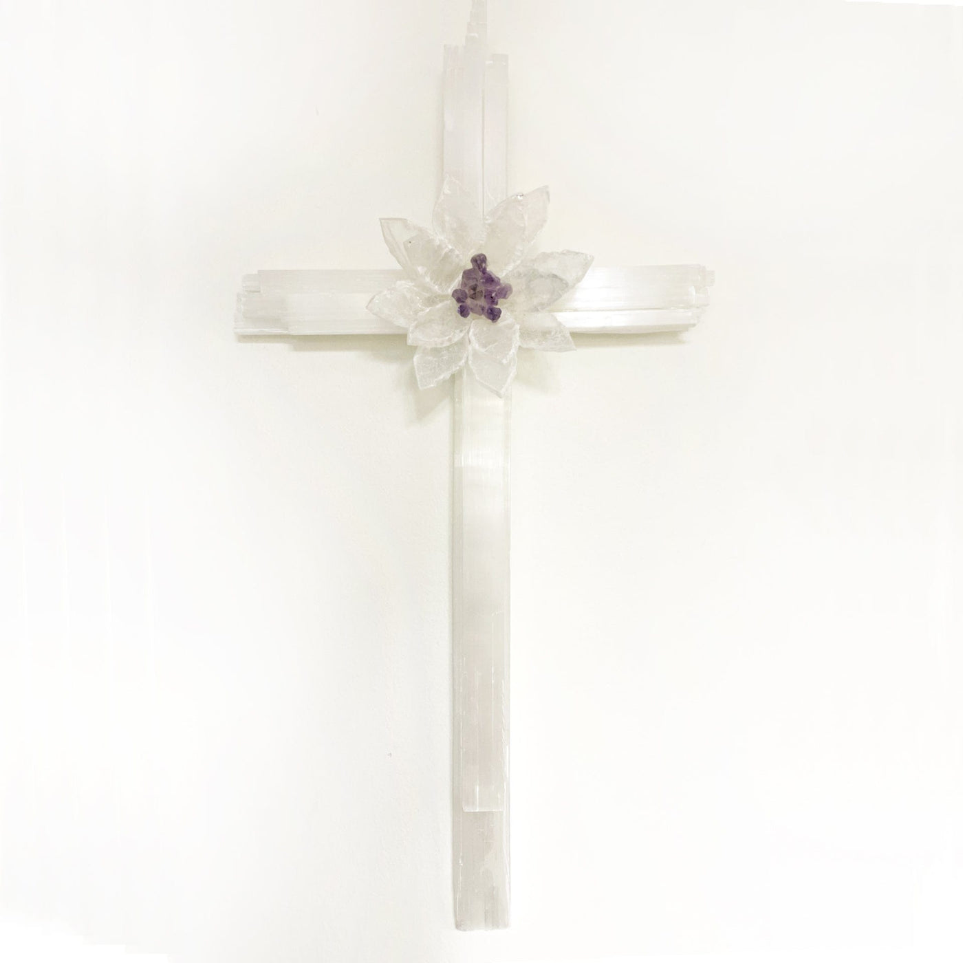Selenite Cross with Flower Cluster of Crystals