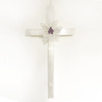 Selenite Cross with Flower Cluster of Crystals