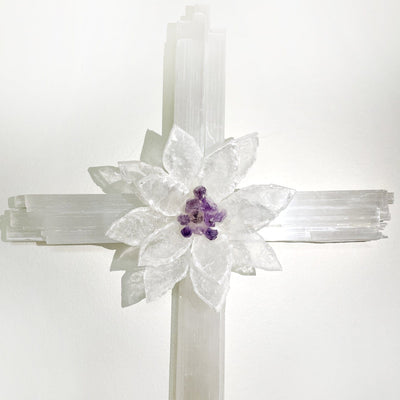 Selenite Cross with Flower Cluster of Crystals