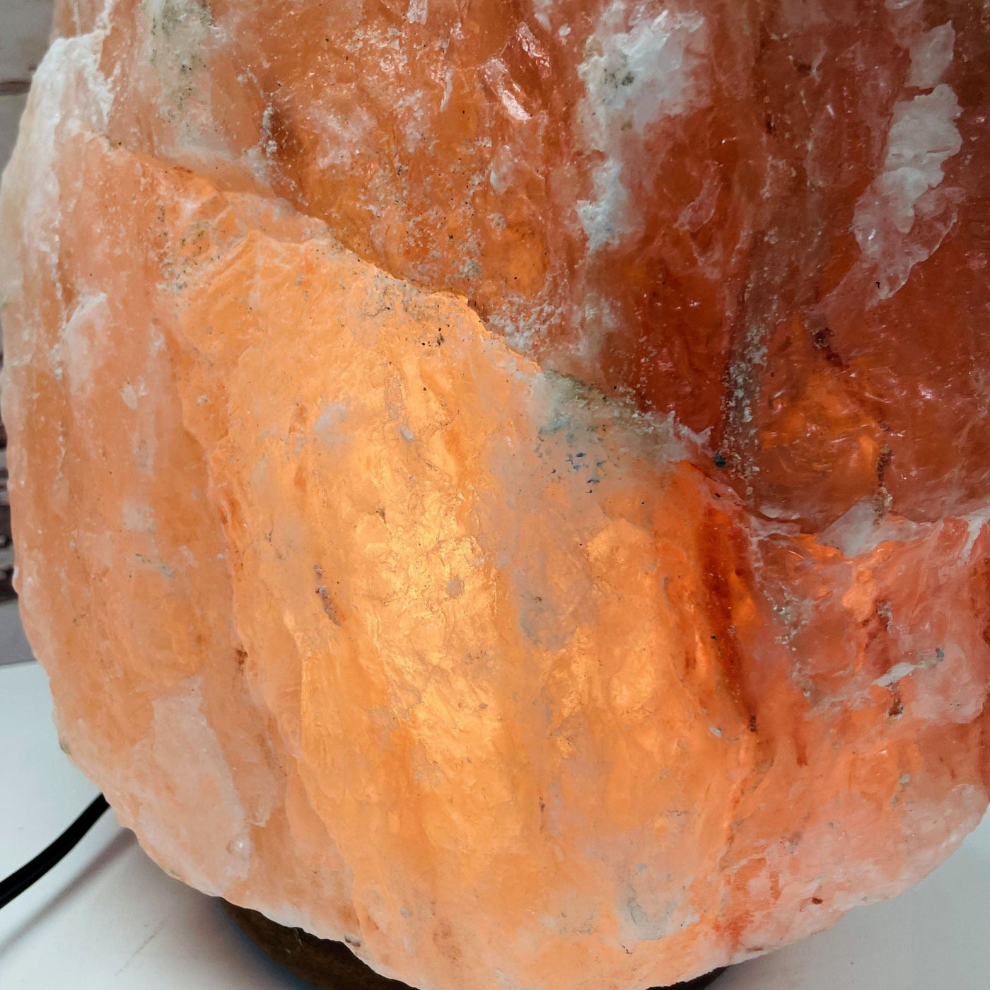 close up of the glowing salt lamp 