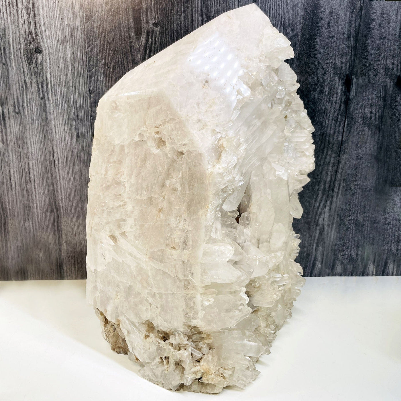 Large Crystal Quartz Point with Druzy Formations side view