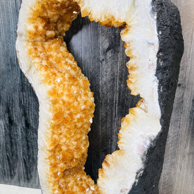 Citrine Crystal Portal - Golden Amethyst Geode Slice from a side view