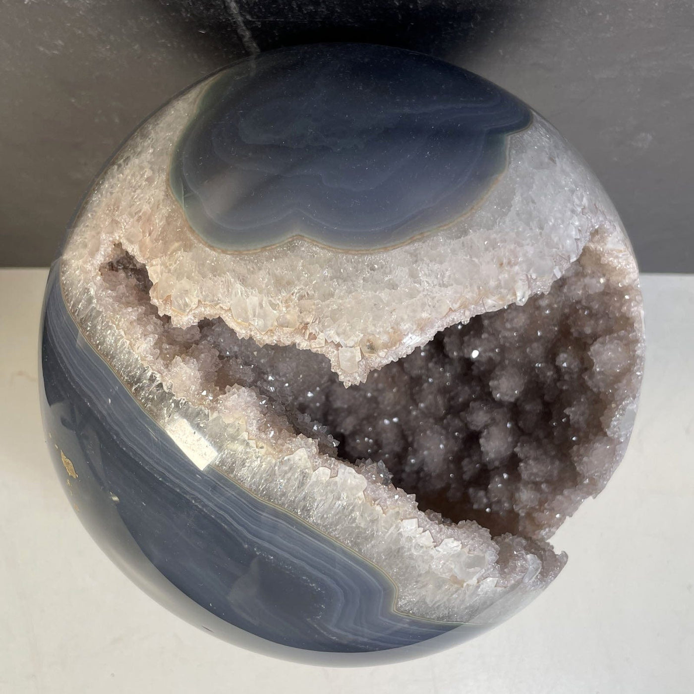 Amethyst Druzy Sphere Polished Crystal top looking down on it