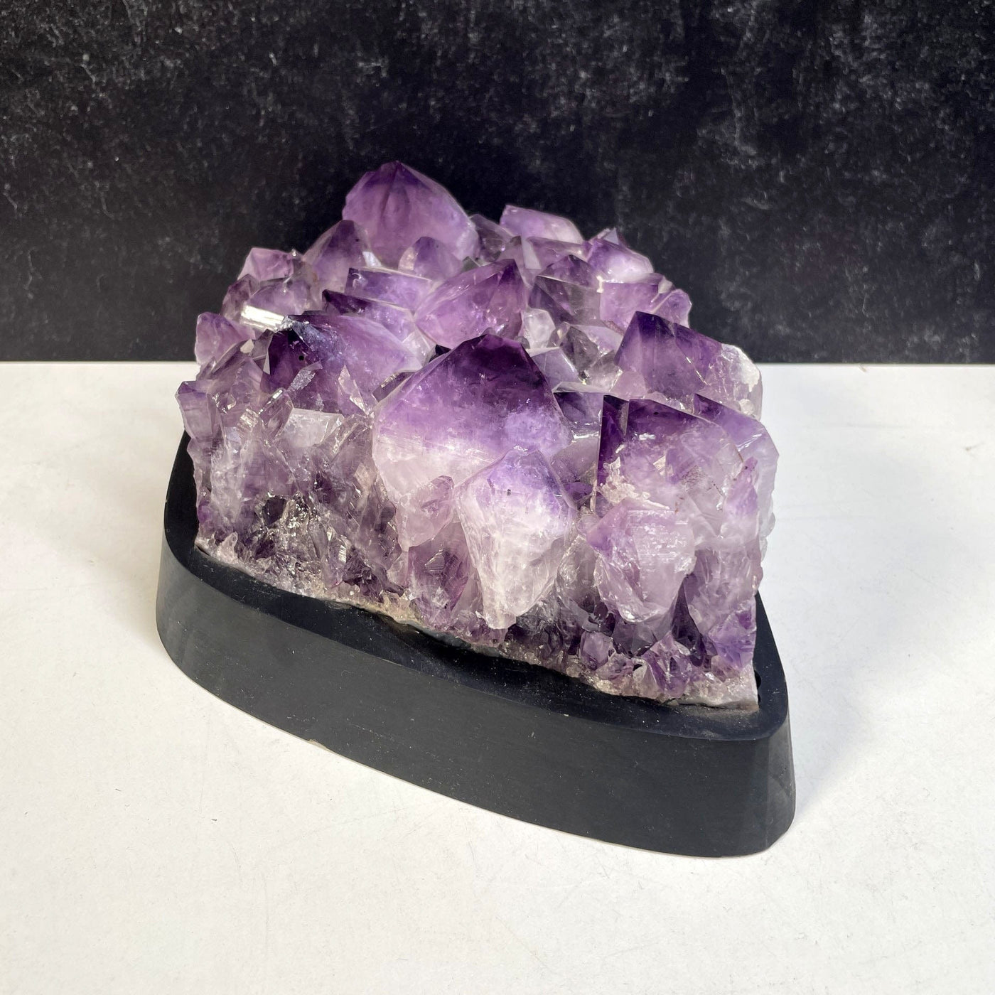 Amethyst Crystal Cluster on Wooden Base another angle