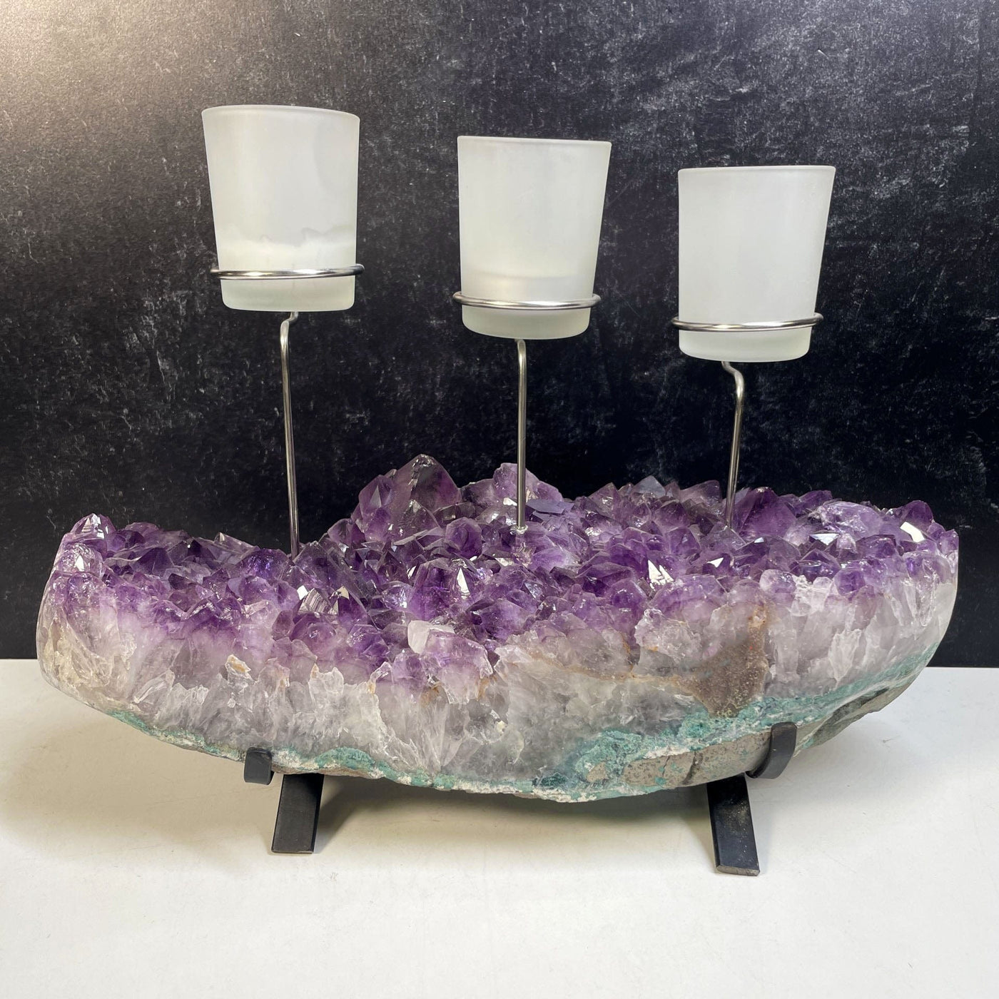 Amethyst Cluster Base with 3 Votive Candle Holders