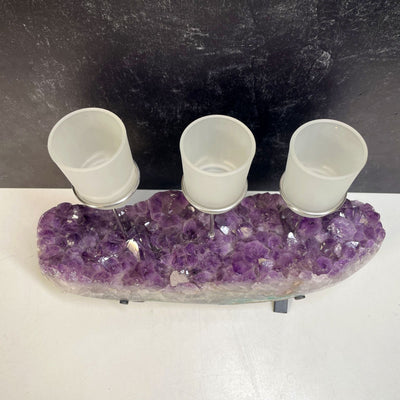 Amethyst Cluster Base with 3 Votive Candle Holders top view