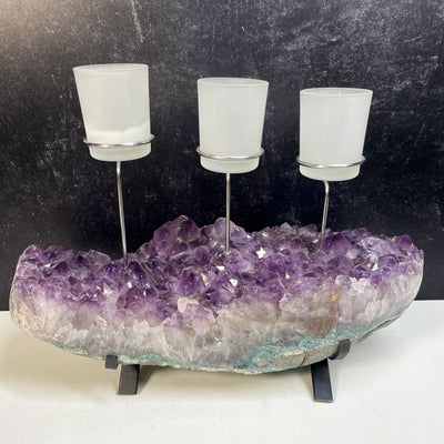 Amethyst Cluster Base with 3 Votive Candle Holders