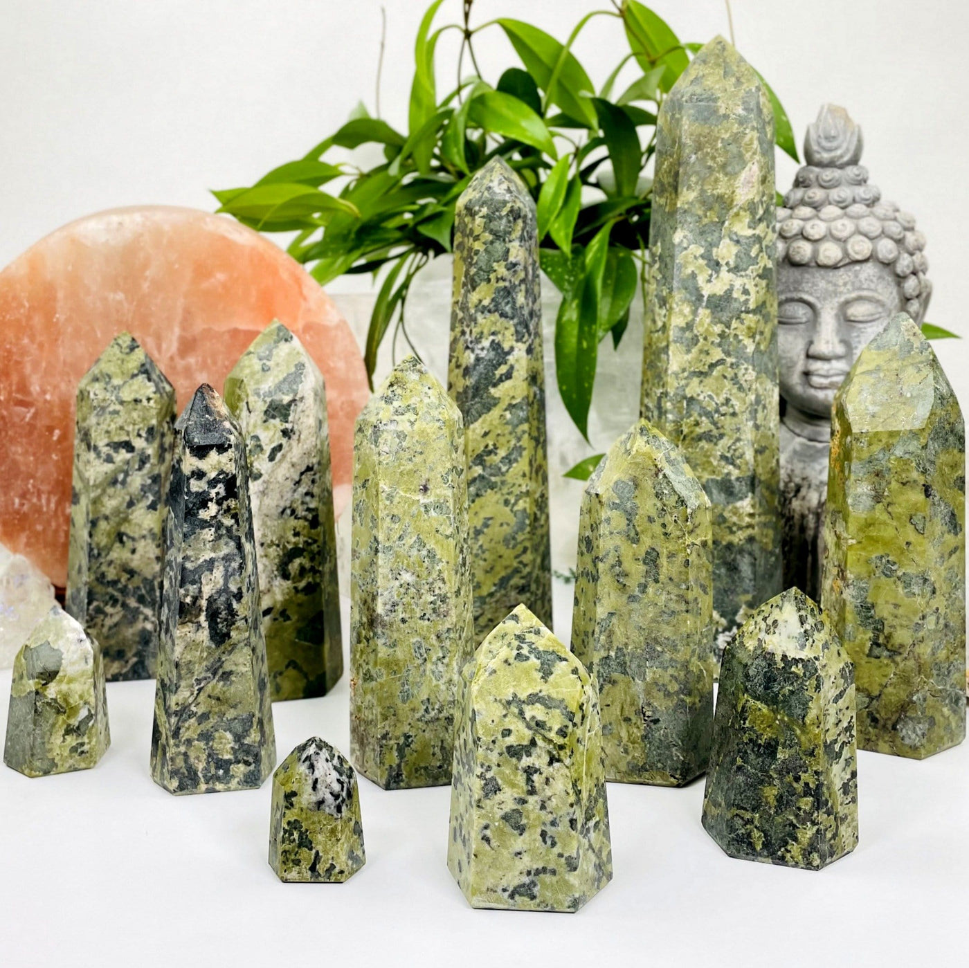 multiple jadeite towers showing different sizes and pattern styles 