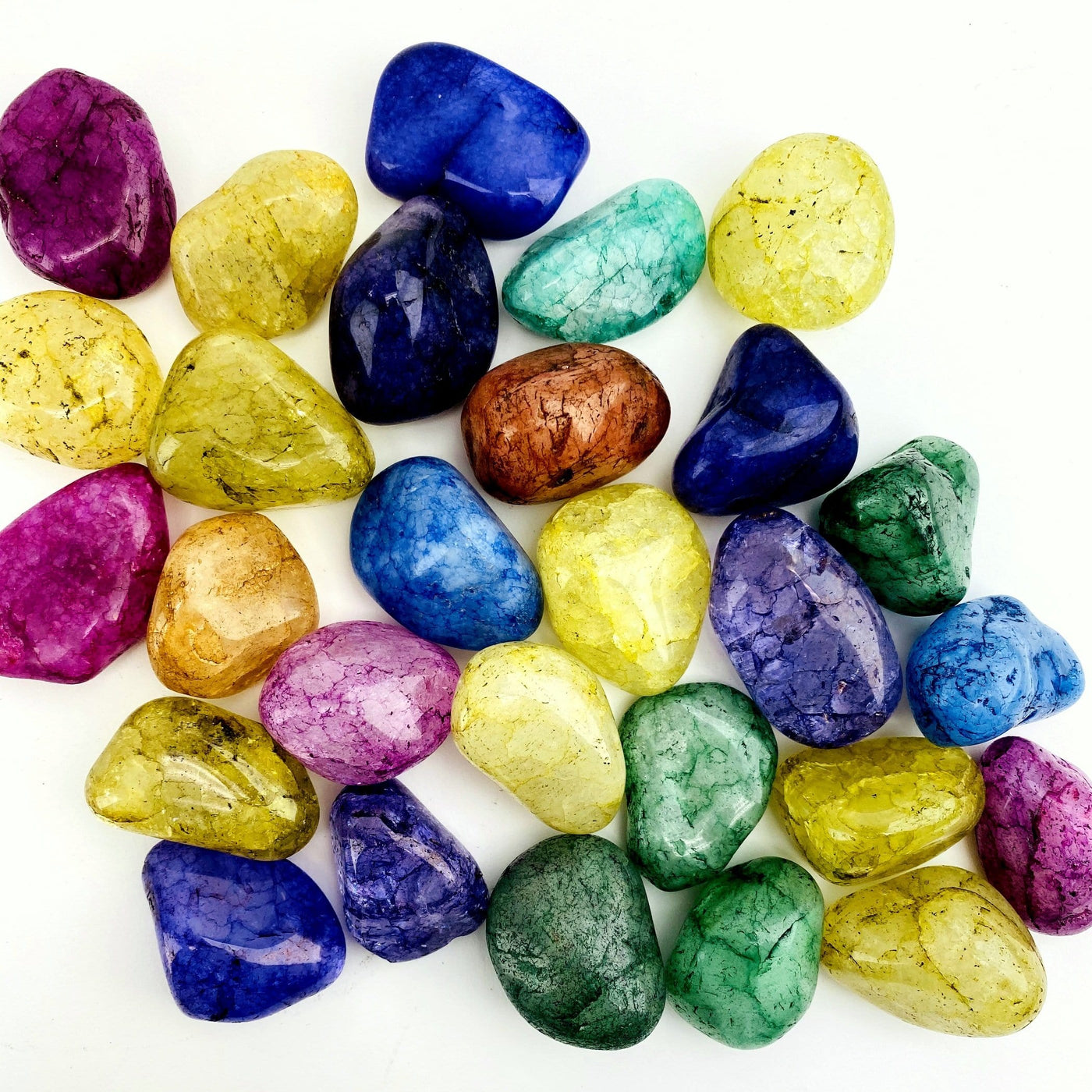 mixed tumbled stones on a table