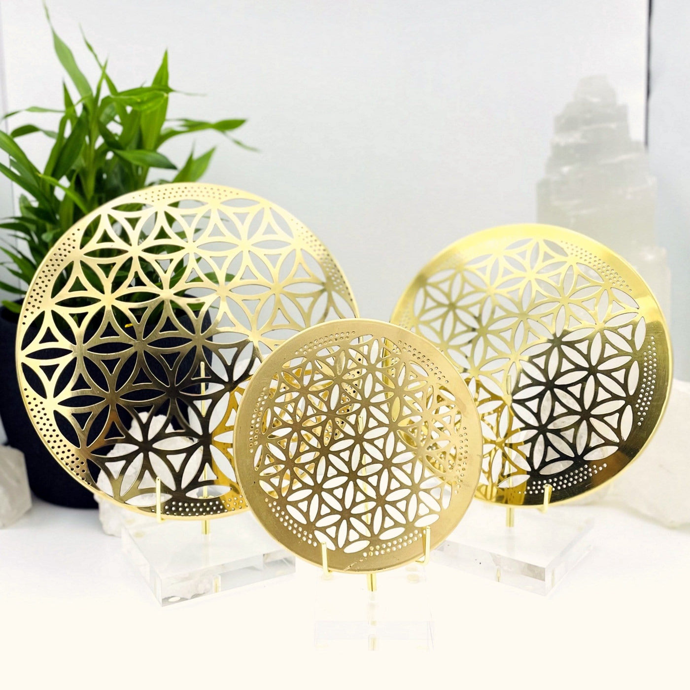 Flower of Life Grid three different sizes standing.