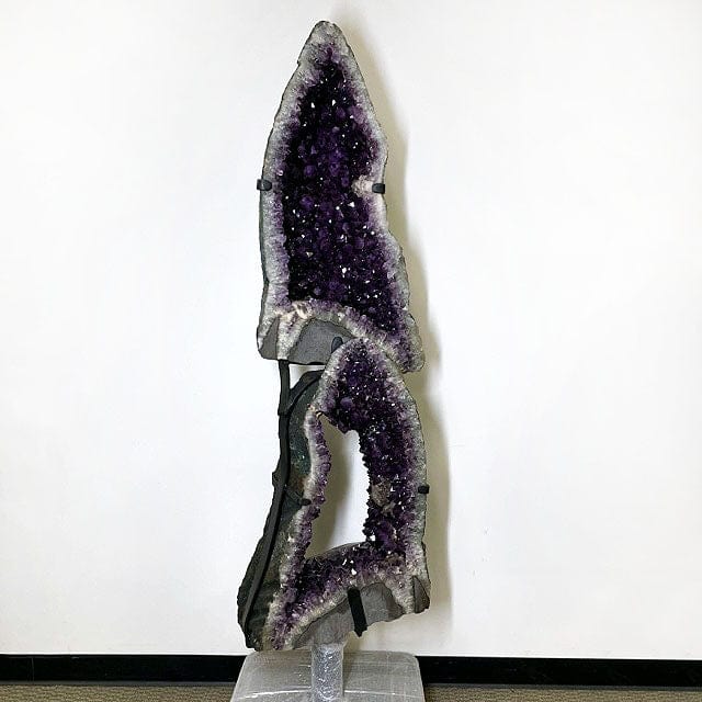 Amethyst Geode Cathedral Stacked Set on a black metal stand