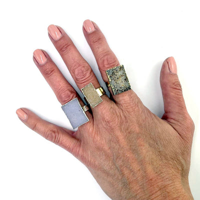 Quartz Druzy Rectangle Adjustable Rings on a hand