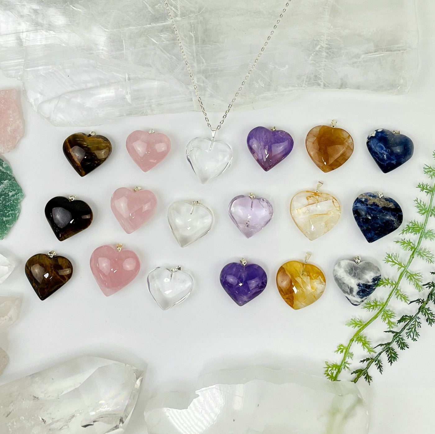 stone hearts in rows