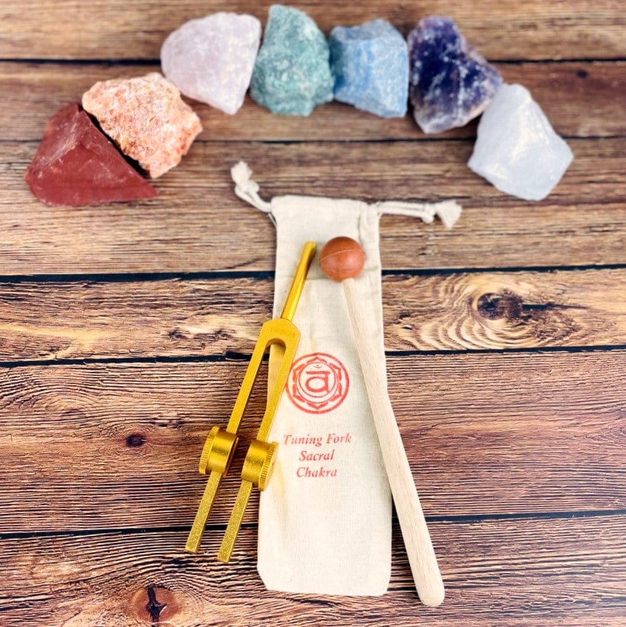 Sacral Chakra Tuning Fork and Mallet and Pouch