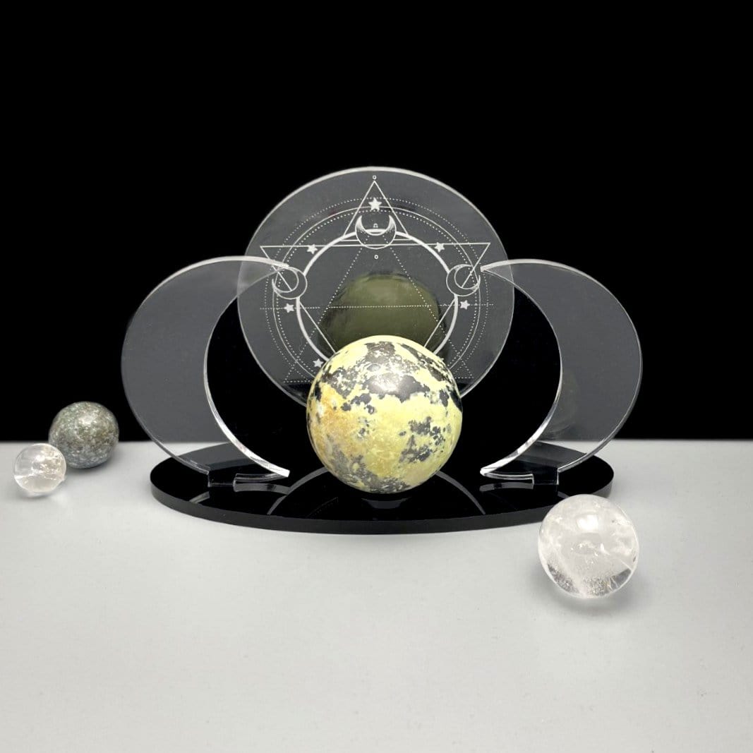 Front facing Acrylic Sphere Holder Sacred Geometry - 6 Pointed Star holding a sphere.